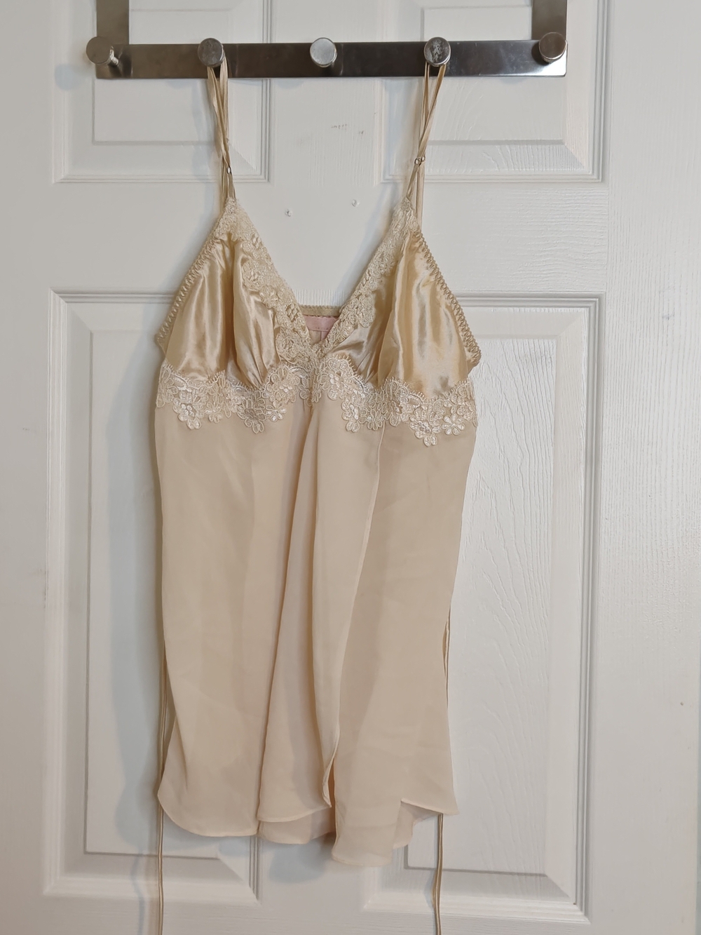 Cream Satin & Sheer Chiffon Lace Babydoll Chemise Nightie Cami Top Size L